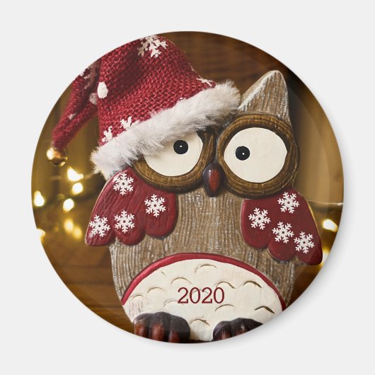 Cute Owl Christmas Wood Magneet (Voorkant)