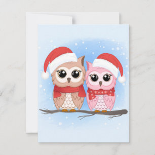 Cute Owl Couple in Waterverf Style Feestdagenkaart