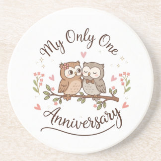 Cute Owl Couple My Only One Romantic Anniversary C Zandsteen Onderzetter