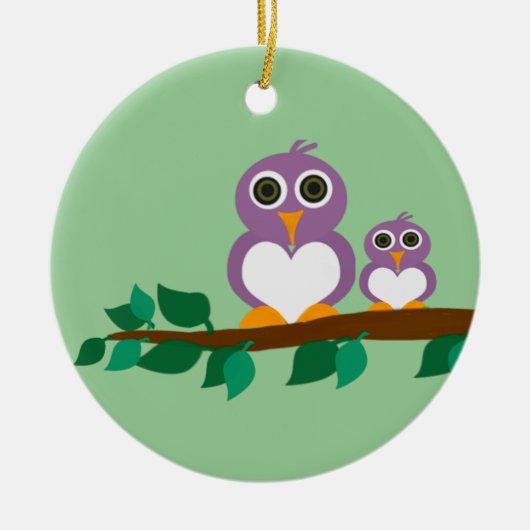 Cute owl en baby on tree keramisch ornament (Voorkant)