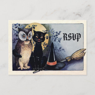 Cute Owl en Cat Halloween RSVP Kaartje