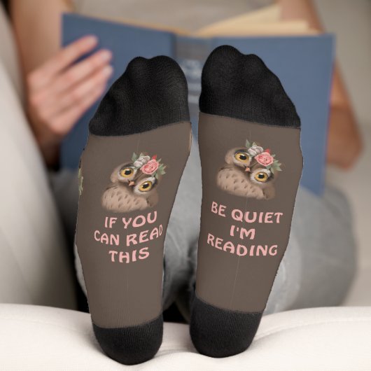 Cute Owl en Fun Text Socks Sokken (Onderkant)