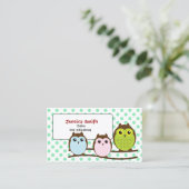 Cute Owl Family LIght Green Tutor Carte de visite (Debout devant)