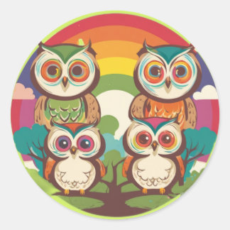 Cute Owl Family Ronde Sticker