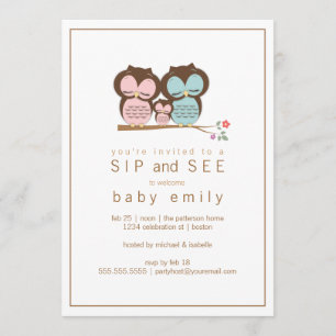 Cute Owl Family Sip en Zie Baby Greet Invitation Kaart