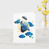 Cute Owl Flying with Umbrella Kaart (Gele Bloem)