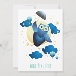 Cute Owl Flying with Umbrella Kaart