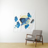 Cute Owl Flying with Umbrella Wandkleed (In Situ (horizontaal))