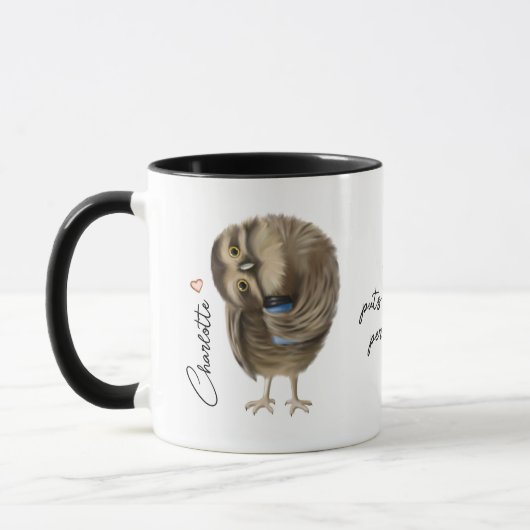 Cute Owl Funny Coffee Script Persoonlijke naam Mok (Links)