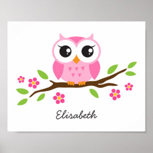 Cute owl gepersonaliseerde kleutermuurkunst voor m poster