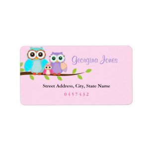 Cute Owl Girl Baby shower Étiquettes de adresse