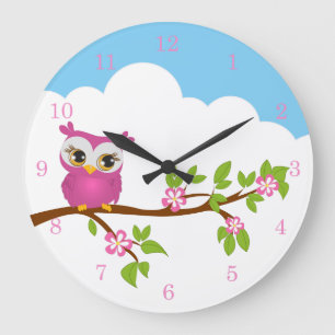 Cute Owl Girl on a Branch Wall Clocks Grote Klok