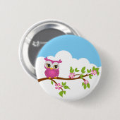 Cute Owl Girl op een Button van de Tak (Voorkant /achterkant)