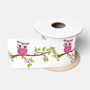 Cute Owl Girl op een tak Ribbon Lint