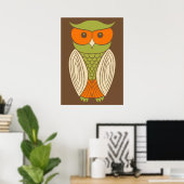 Cute Owl Graphic Retro Brown Poster (Thuiskantoor)