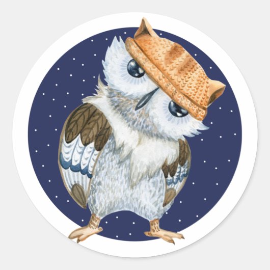 Cute Owl in Pet Ronde Sticker (Voorkant)