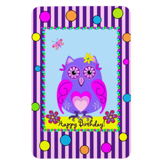Cute Owl Joyeux Anniversaire texte Photo Magnet (Vertical)