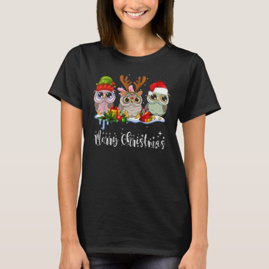 Cute Owl Kerstmis T-Shirt (Voorkant)
