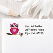Cute Owl Love Hearts Girly Retro Etiket (Insitu)