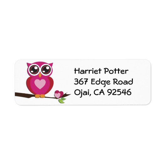 Cute Owl Love Hearts Girly Retro Etiket (Voorkant)