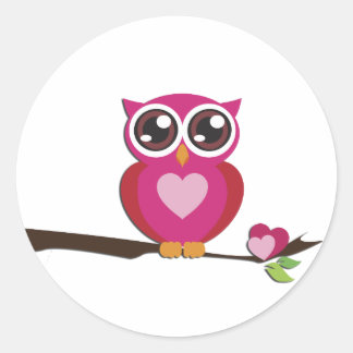 Cute Owl Love Hearts Girly Retro Ronde Sticker