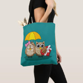 Cute Owl Lovers w/ Umbrella & Red Chocolate Box Draagtas (Dichtbij)