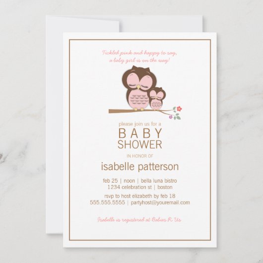 Cute Owl & Mama C'est une invitation pour Baby sho (Devant)