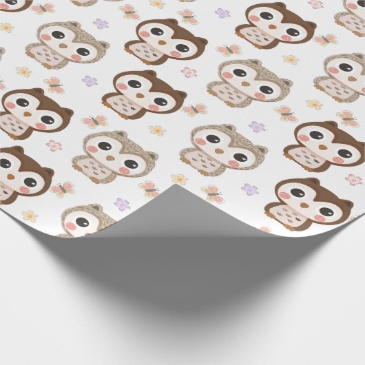Cute Owl Pattern Cadeaupapier (Hoek)