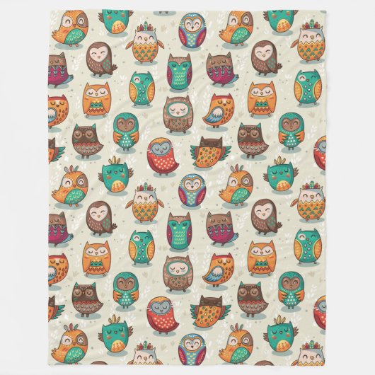 Cute Owl Pattern Fleece Blanket Deken (Voorkant)
