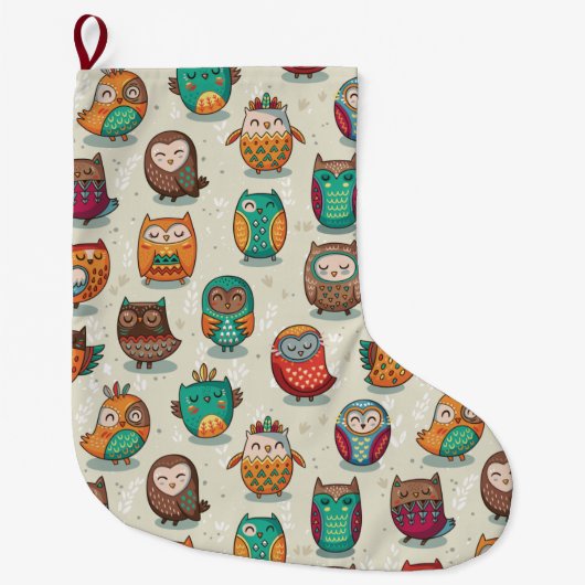Cute Owl Pattern Grote Kerstsok (Voorkant)