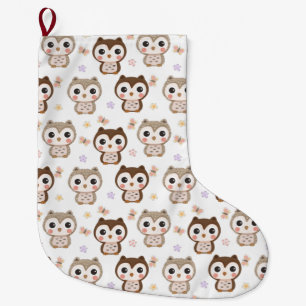 Cute Owl Pattern Grote Kerstsok