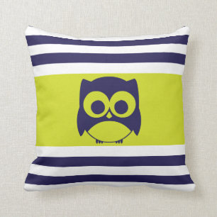 Cute Owl Pillow Navy Blue Lime Green Kussen