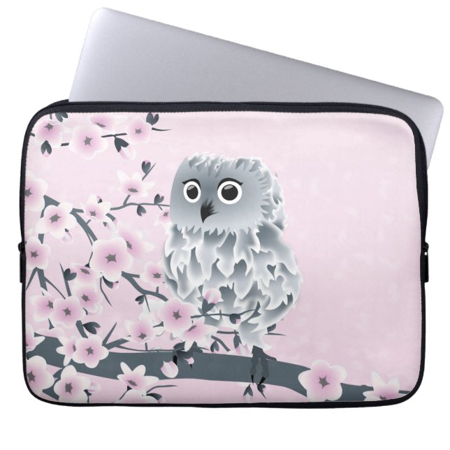 Cute Owl Pink Grey Laptop Sleeve (Voorkant)