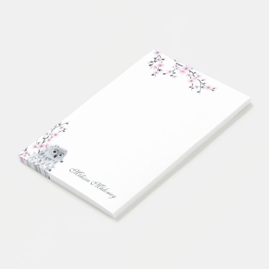Cute Owl Pink Grey Monogram Post-it® Notes (Schuin)