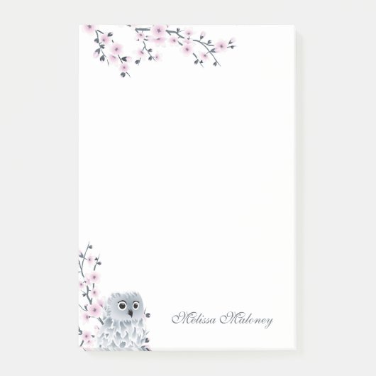 Cute Owl Pink Grey Monogram Post-it® Notes (Voorkant)