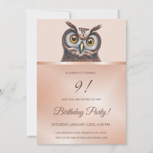 Cute Owl | Roos Gold Kaart (Voorkant)