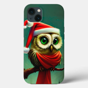 Cute Owl Rustic Vintage Kerstmis iPhone 13 Hoesje