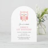 Cute Owl simple invitation de premier anniversaire (Debout devant)
