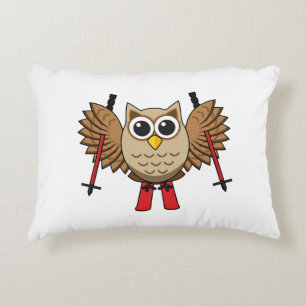 Cute Owl Skiing Cartoon Accent Kussen