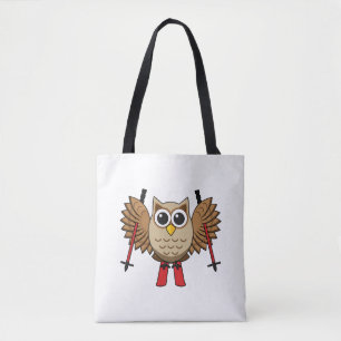 Cute Owl Skiing Cartoon Draagtas