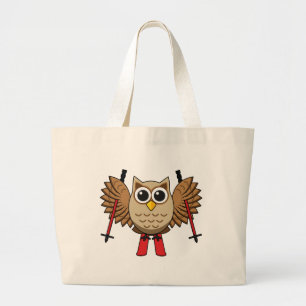 Cute Owl Skiing Cartoon Grote Tote Bag