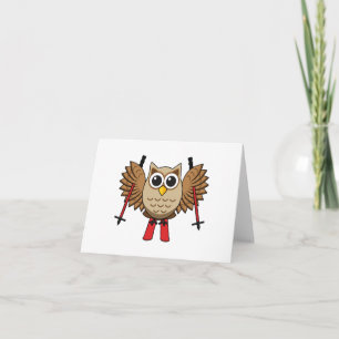Cute Owl Skiing Cartoon Kaart