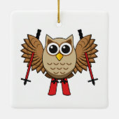 Cute Owl Skiing Cartoon Keramisch Ornament (Achterkant)