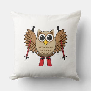 Cute Owl Skiing Cartoon Kussen