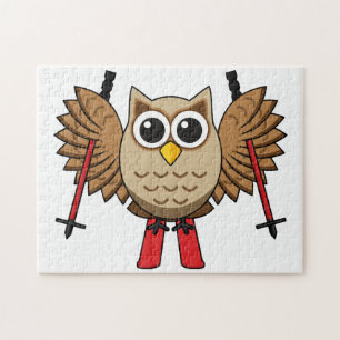 Cute Owl Skiing Cartoon Legpuzzel