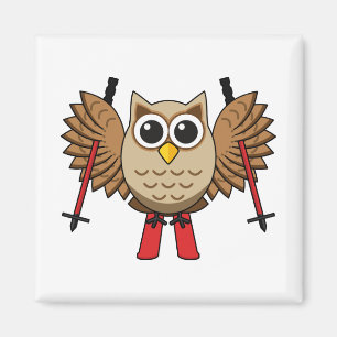 Cute Owl Skiing Cartoon Magneet