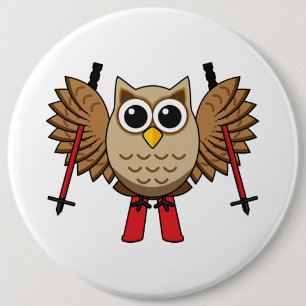 Cute Owl Skiing Cartoon Ronde Button 6,0 Cm