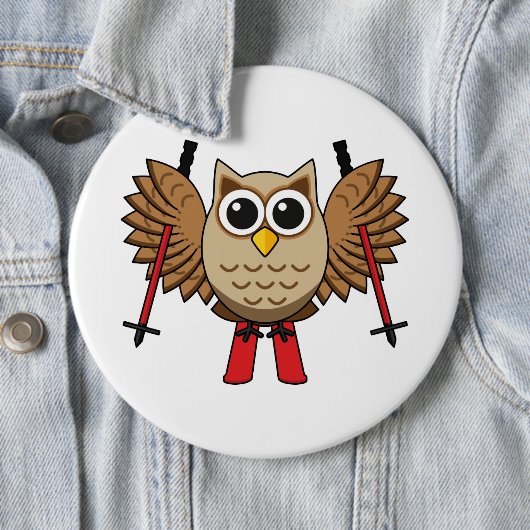 Cute Owl Skiing Cartoon Ronde Button 6,0 Cm (In situ)