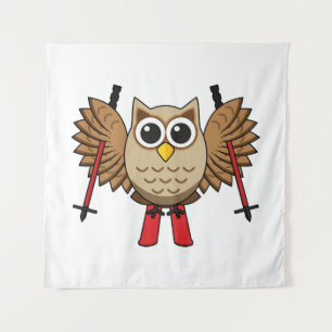 Cute Owl Skiing Cartoon Wandkleed