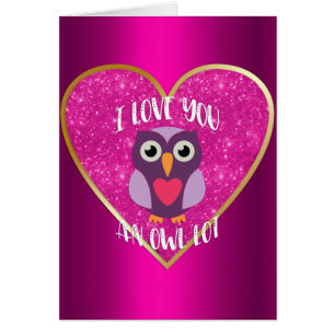 Cute Owl sur Pink Heart Valentine's Day